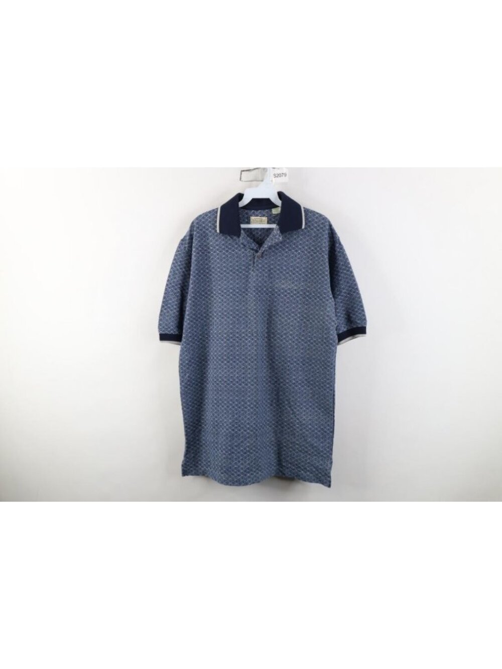Vintage 90s Streetwear Mens Medium Geometric Knit Collared Golf Polo Shirt Blue
